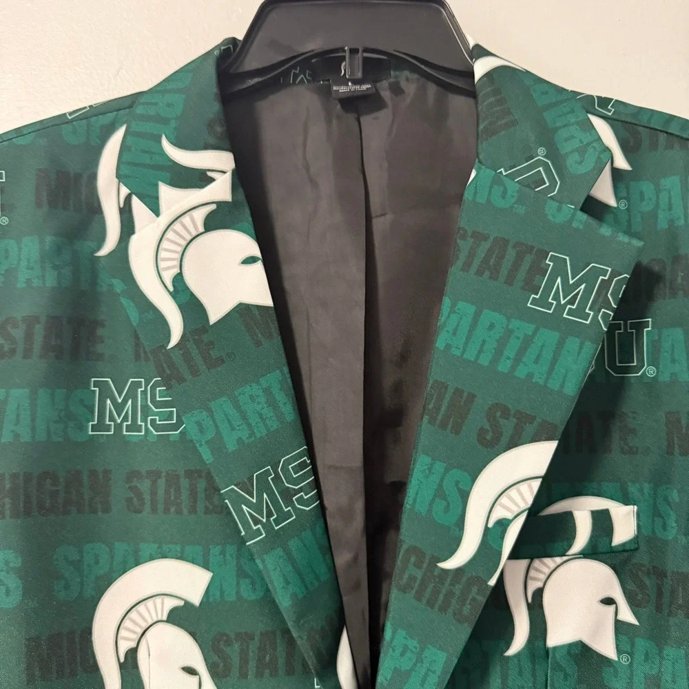 Michigan State Spartans Mens Green MSU All Over Print Blazer Sport Coat Large